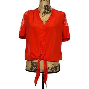 Orange Crop Cold Shoulder Lace Blouse M